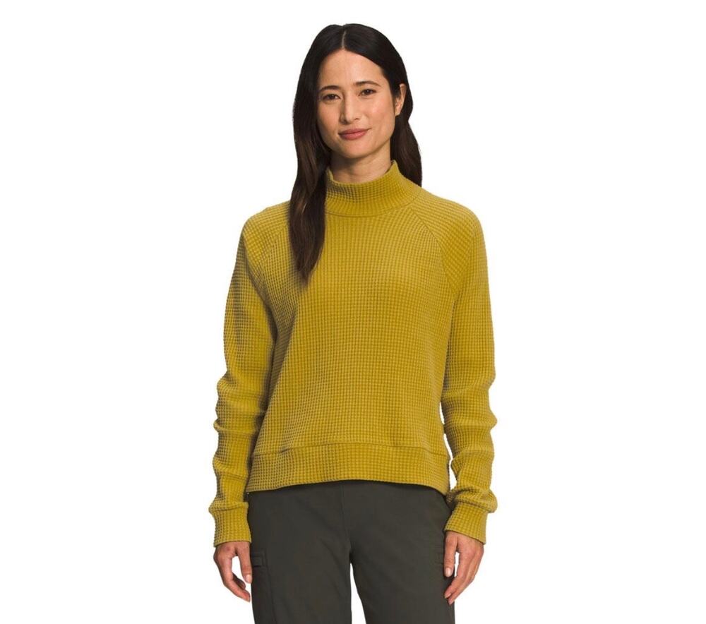 The North Face Mustard Yellow Long Sleeve Waffle Knit Sweater-Size S